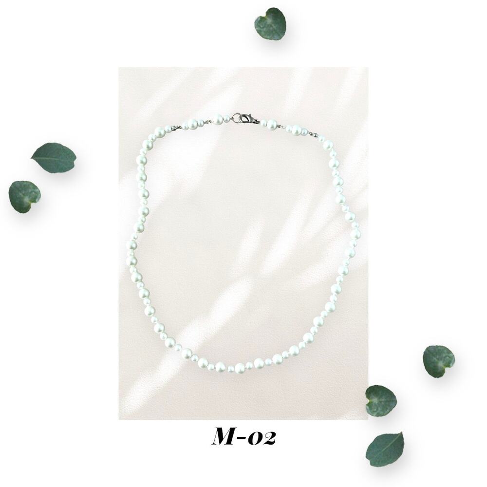White Glass Pearl Necklace - Knotted 6mm and 4mm Round Pearls - White 18 Inch